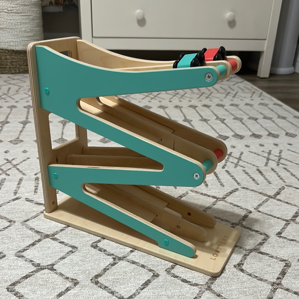 Lovevery Race and Chaise Ramp- Colorful Wooden Car Ramp Racer- gently used